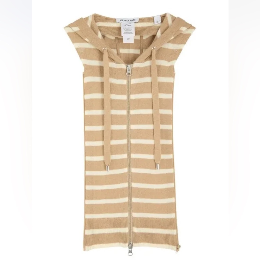 NWOT $298 Veronica Beard Cashmere cream tan stripe Hoodie Dickey jacket insert